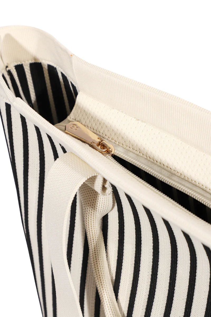 Max Simple Striped Knit Tote Bag-Black/White - Image 2