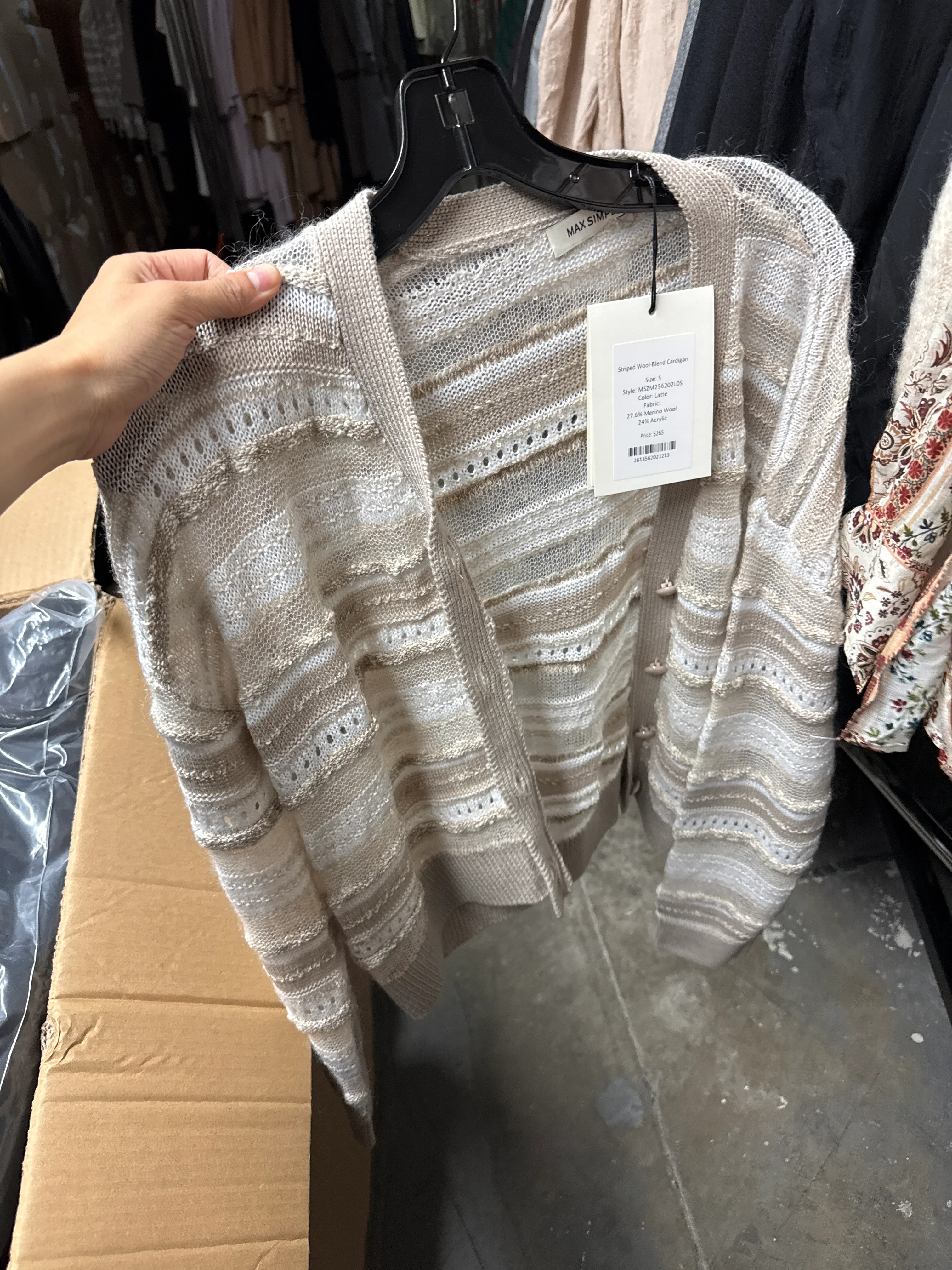Max Simple Striped Wool - Blend Cardigan - Latte