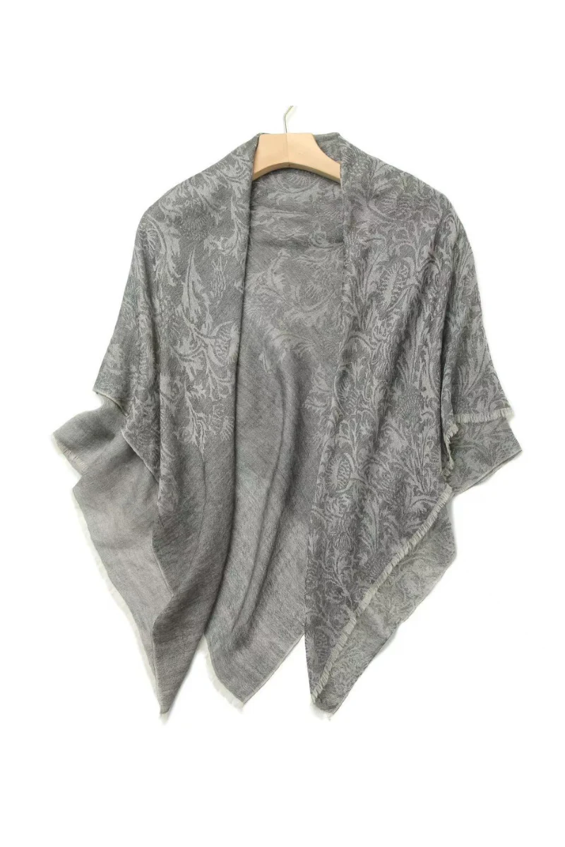 Max Simple Thistle Jacquard Cashmere Scarf Charcoal Grey