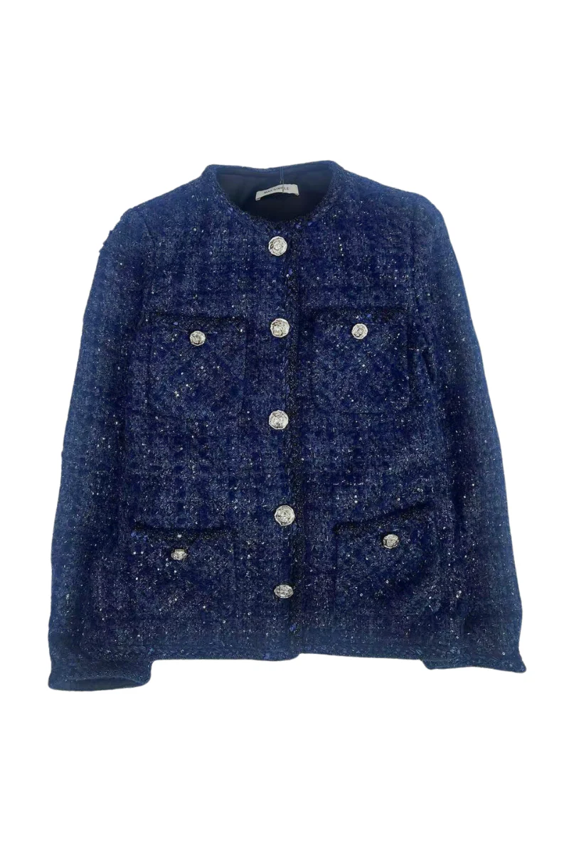Max Simple Tweed Silhouette Jacket_Midnight Blue