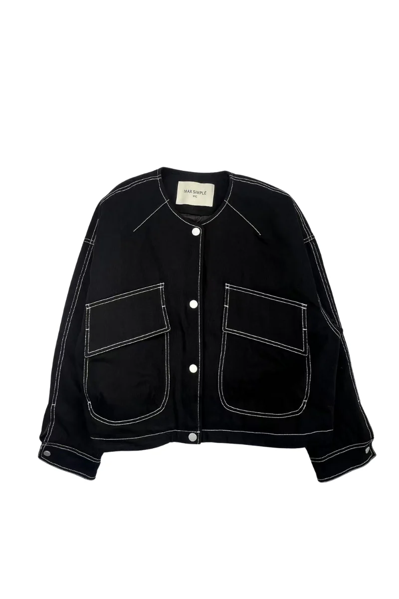 Max Simple Unisex Denim Down Jacket_Black