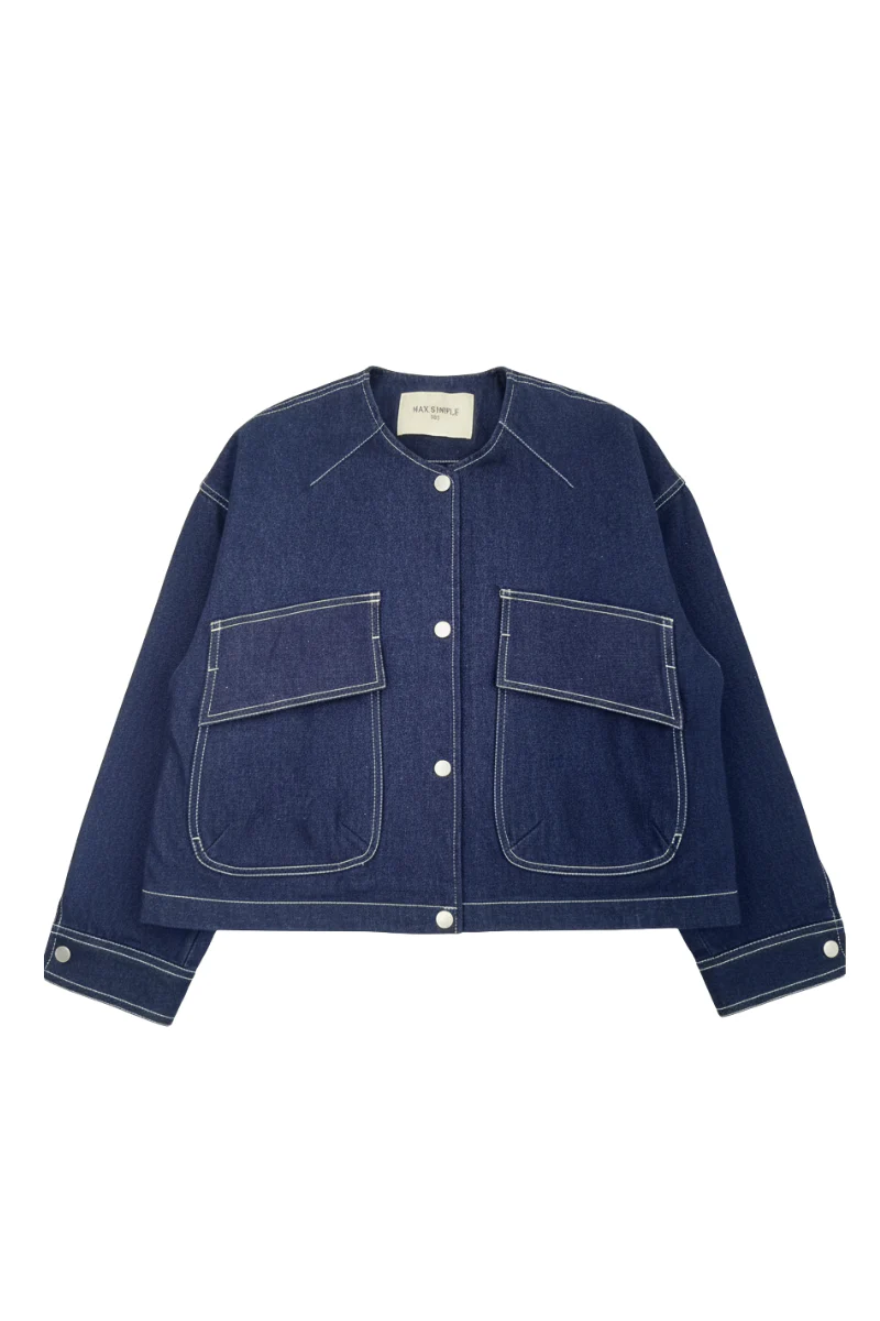 Max Simple Unisex Denim Down Jacket_Denim Blue