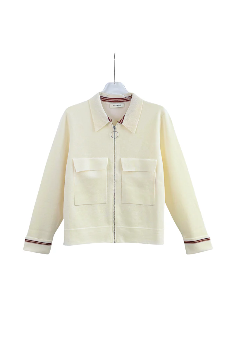 Max Simple Utility-Style Wool Zip Jacket White Lux