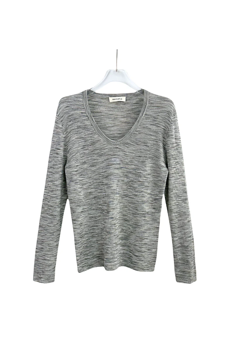 Max Simple V Neck Wool Sweater Melange Grey