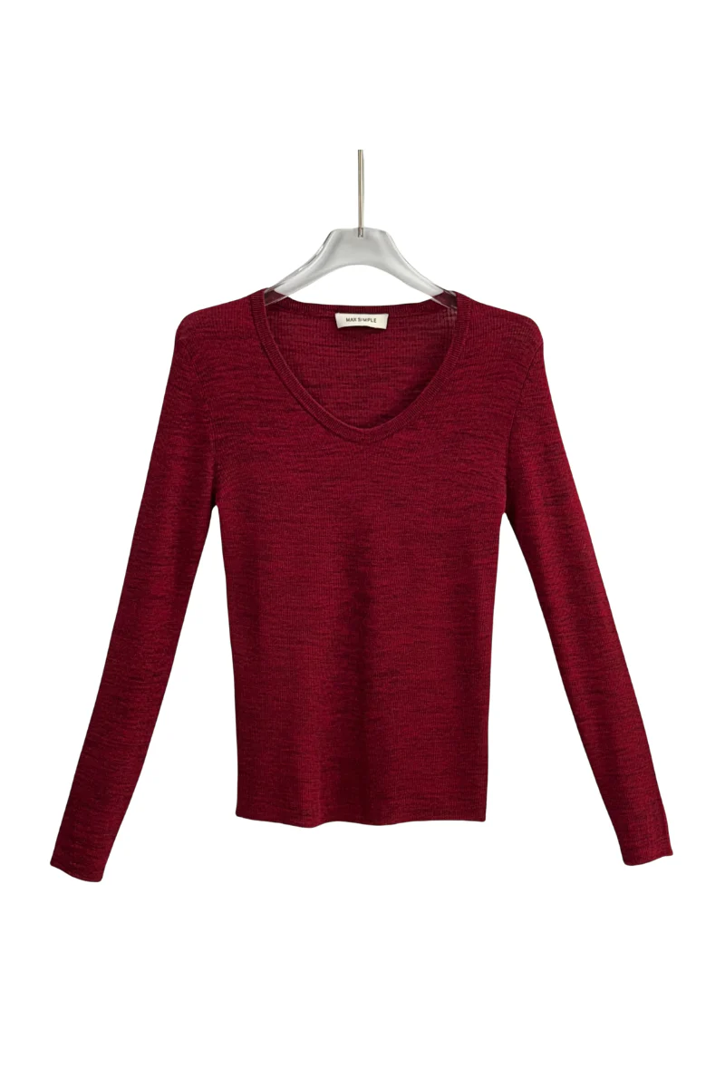 Max Simple V Neck Wool Sweater Red
