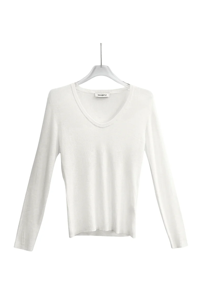 Max Simple V Neck Wool Sweater White Lux
