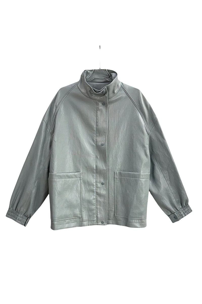 Max Simple Vegan Leather Moto  Jacket Iceberg Blue