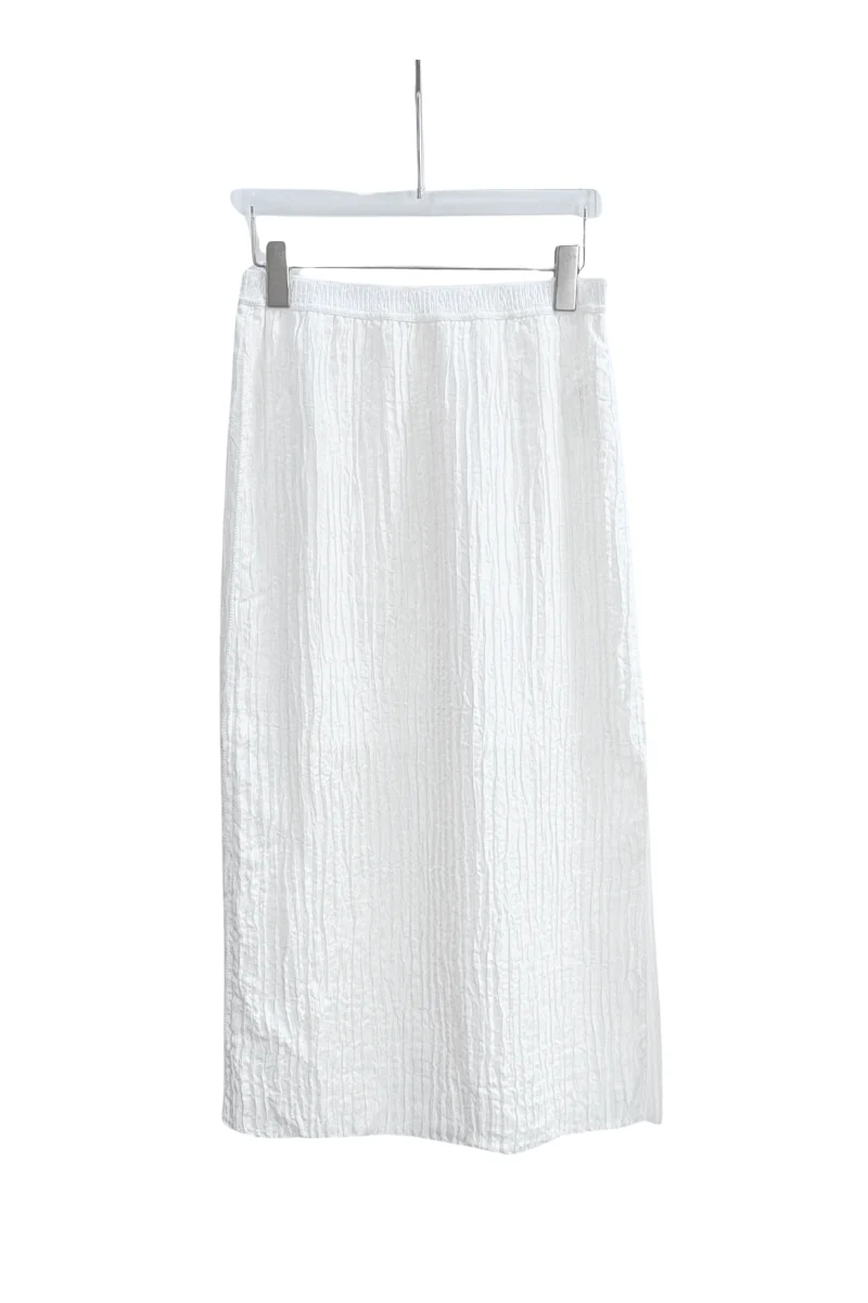 Max Simple Woodgrain PleatedĀ Silk Skirt White Lux