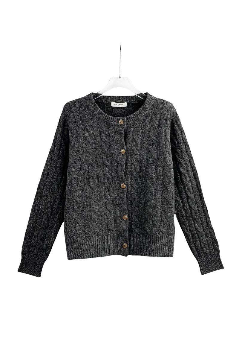 Max Simple Wool Cable-Knit Cardigan Charcoal