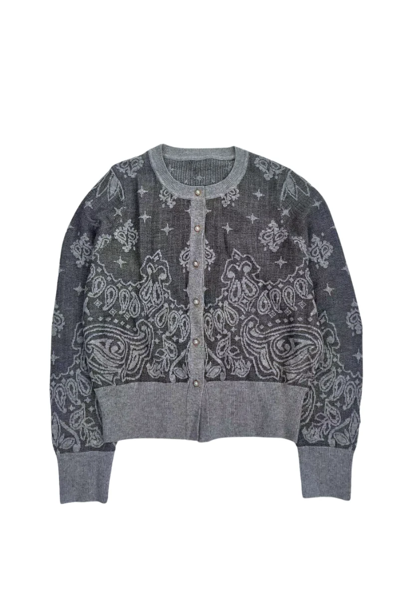 Max Simple Wool Jacquard Cardigan_Grey