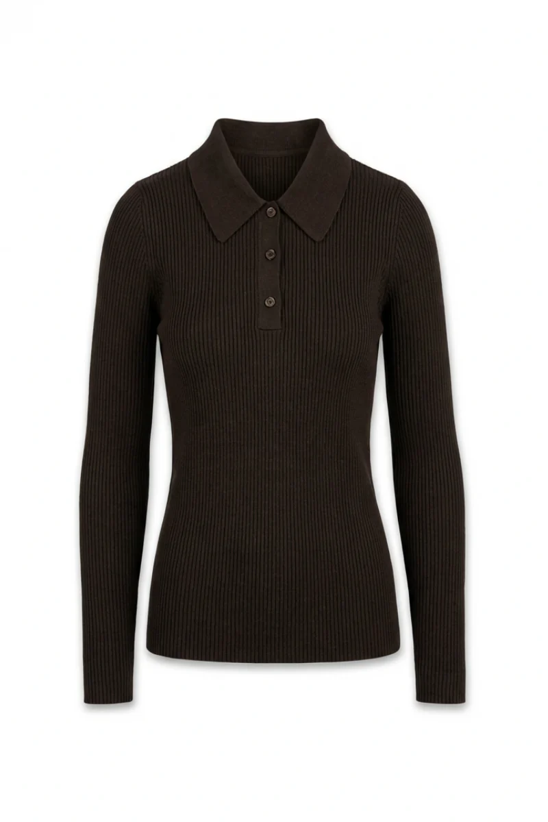 Max Simple Wool Knit Polo - Chocolate Brown