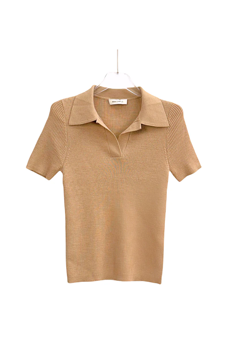 Max Simple Wool Short-Sleeve Polo Shirt Light Camel