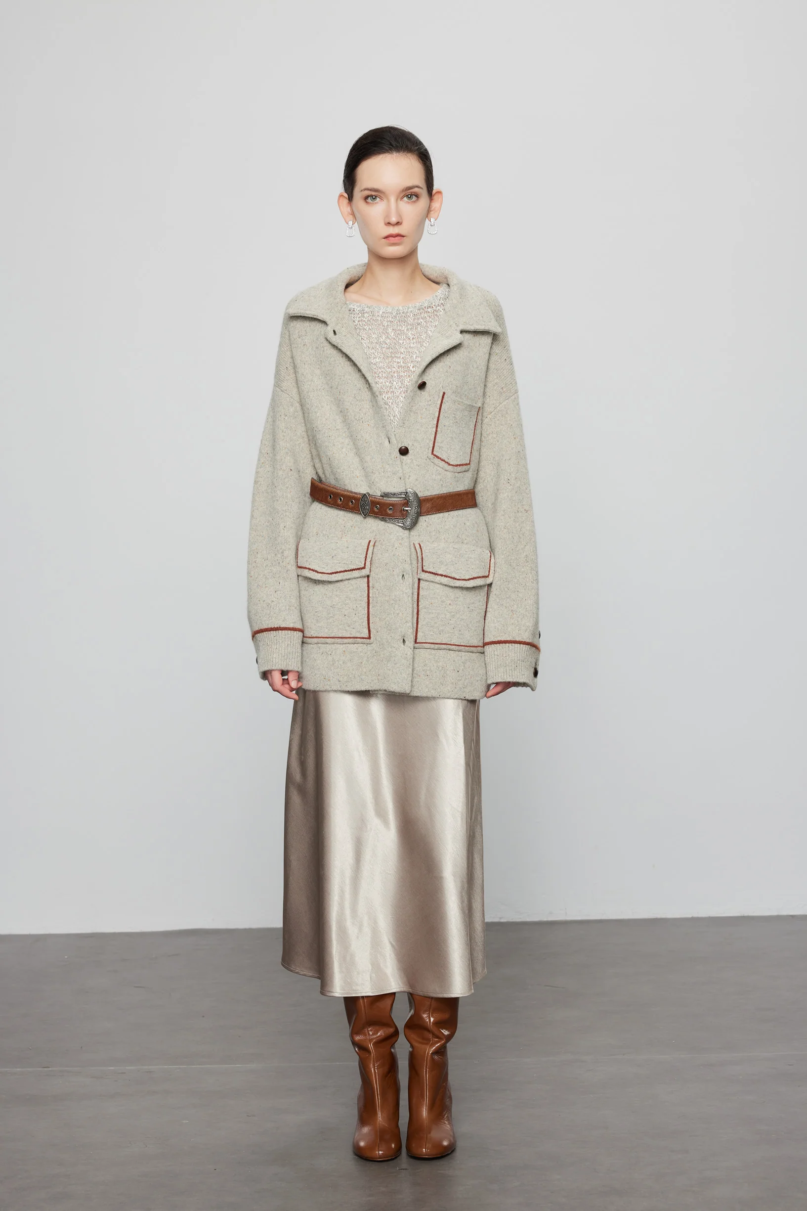 Max Simple Wool-Yak Blend Pocket Shirt-Coat_Grey - Image 3
