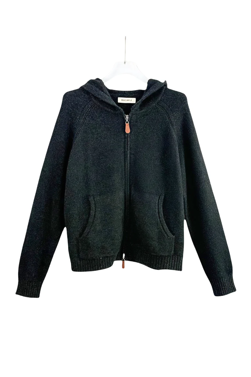 Max Simple Wool Zip-Hood Charcoal
