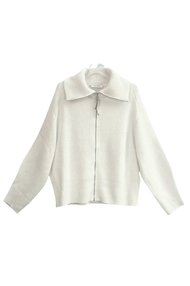 Max Simple Zip-Front Wool Casual Coat White Lux