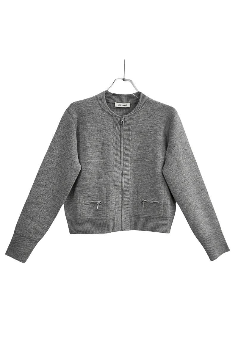 Max Simple Zip-Front Wool Elegant Coat Grey