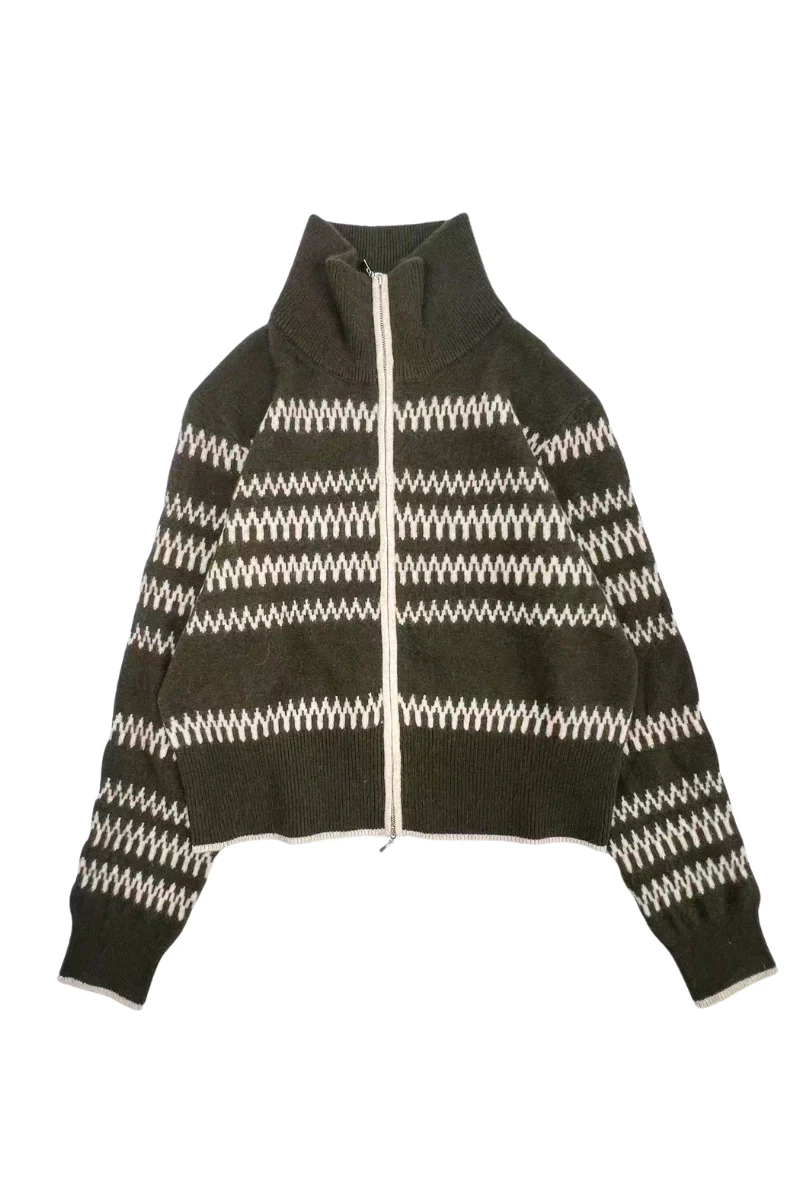 Max Simple Zip Wool Cardigan_ Military Green