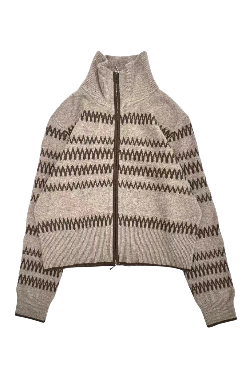 Max Simple Zip Wool Cardigan_Taupe