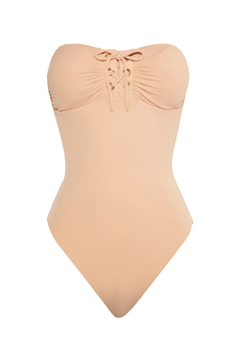 Melissa Odabash Beiiing Lace-up BandeauSwimsuit In Neutral
