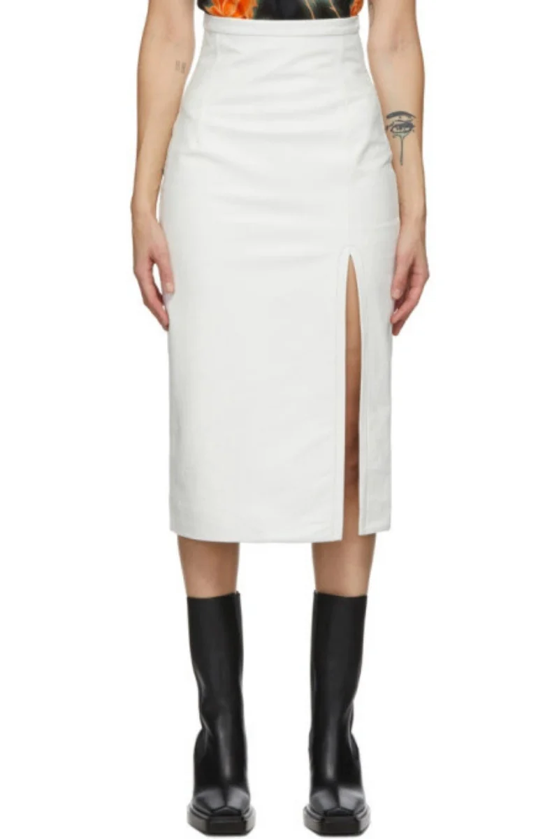 Meryll Rogge White Leather Vintage Slit Skirt - Image 2