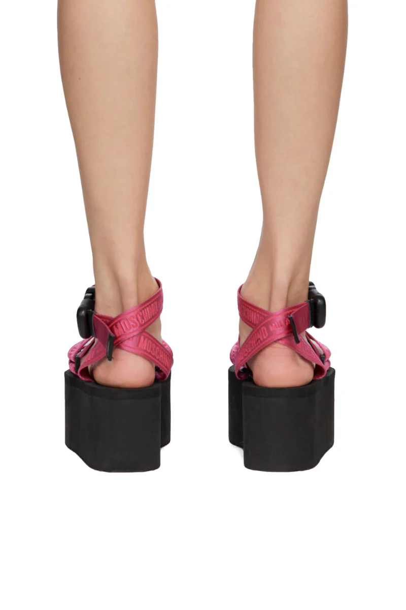 Moschino Logo Tape Wedge Sandals (Pink/Black & Black/White) - Image 3