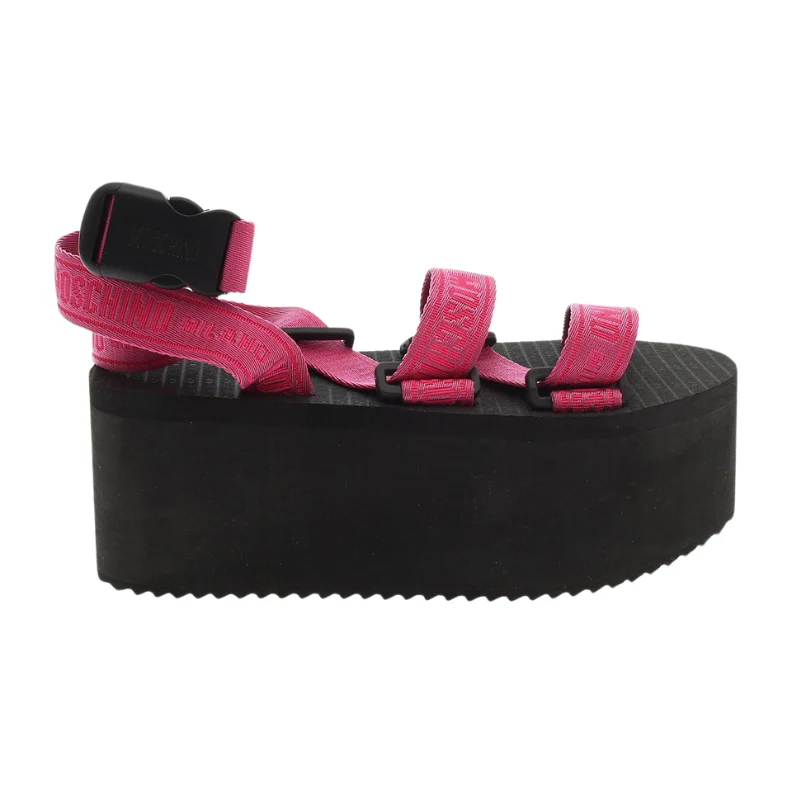 Moschino Logo Tape Wedge Sandals (Pink/Black & Black/White) - Image 4