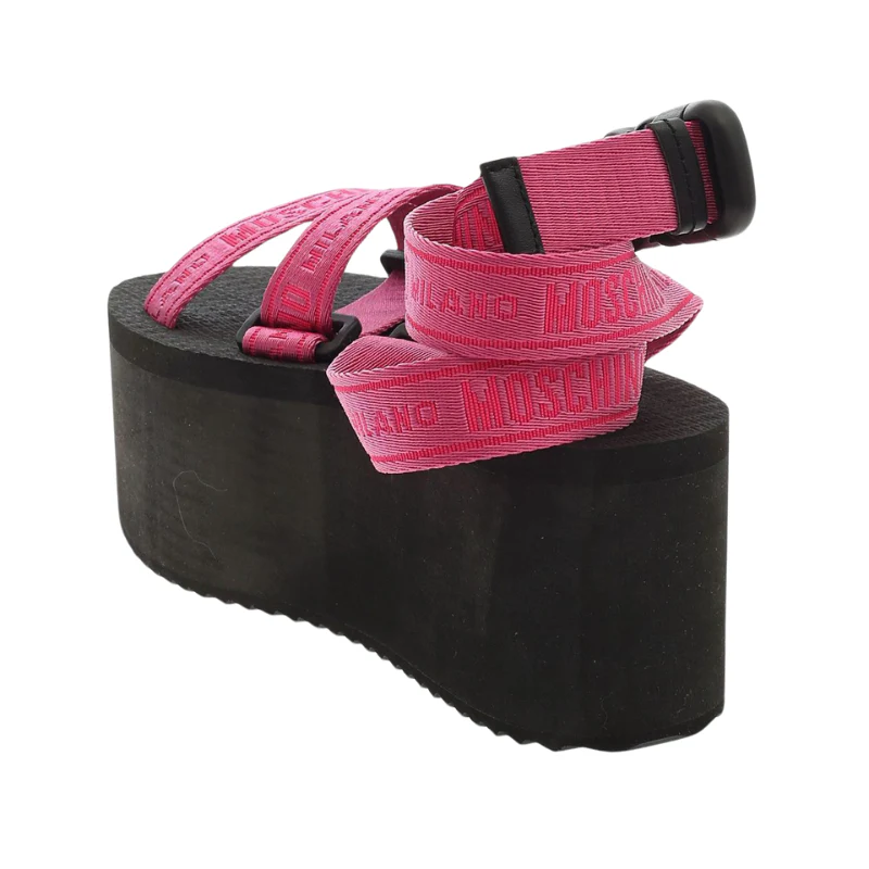 Moschino Logo Tape Wedge Sandals (Pink/Black & Black/White) - Image 6