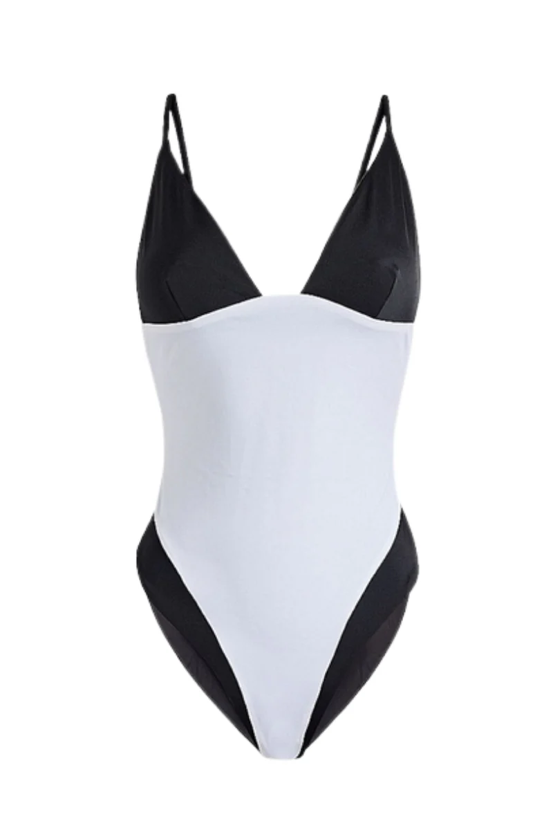 Onia Colorblocked Triangle Onepiece Black and White