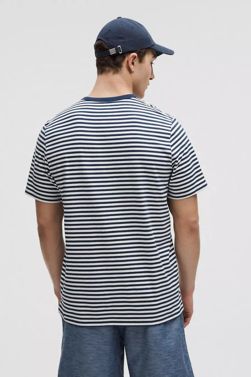 Lululemon Organic Cotton Classic-Fit T-Shirt _ Narrow Bold Stripe Club Blue White - Image 2