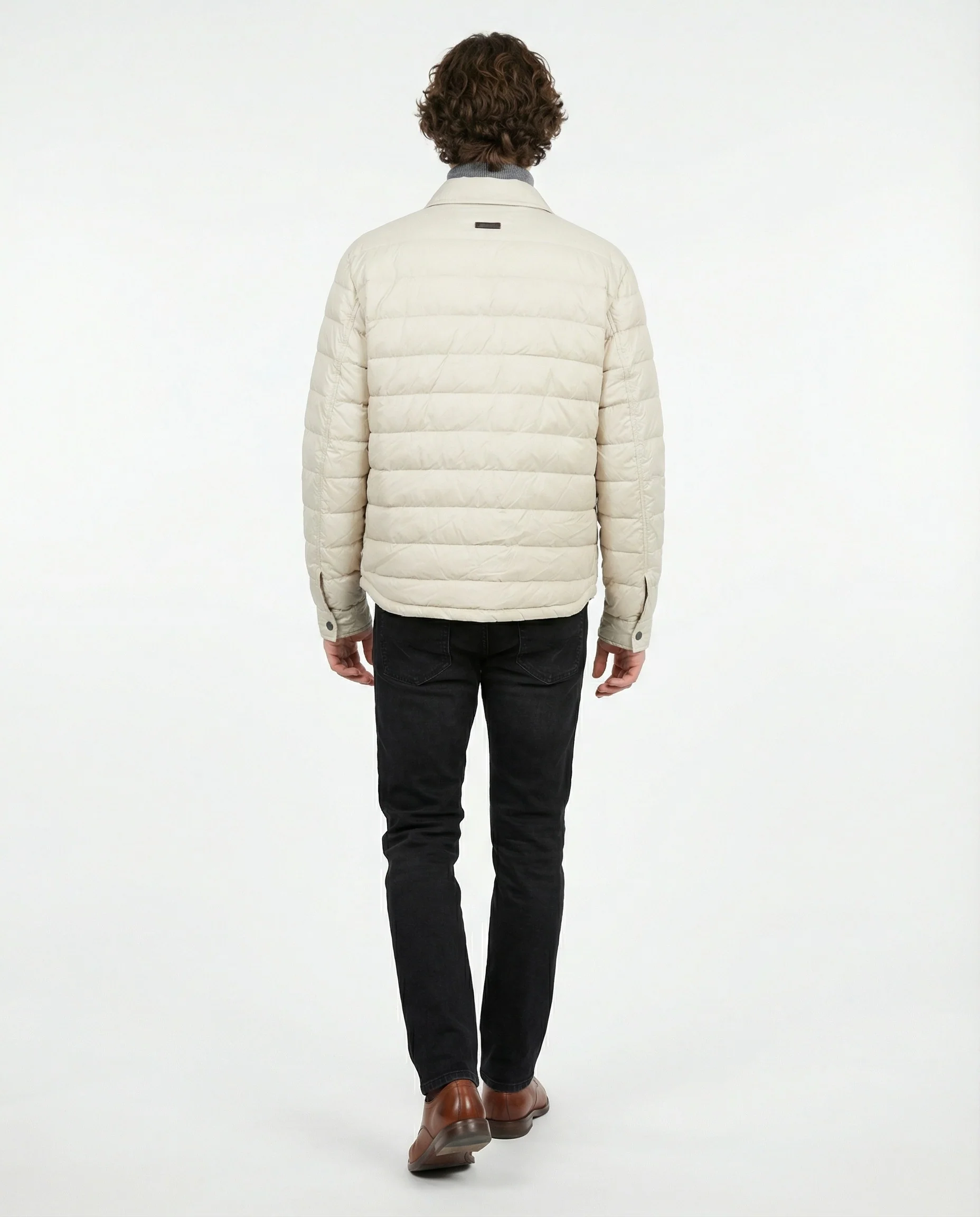 PESERICO MEN'S BEIGE QUILTED PUFFER BOMBER JACKET - Image 3