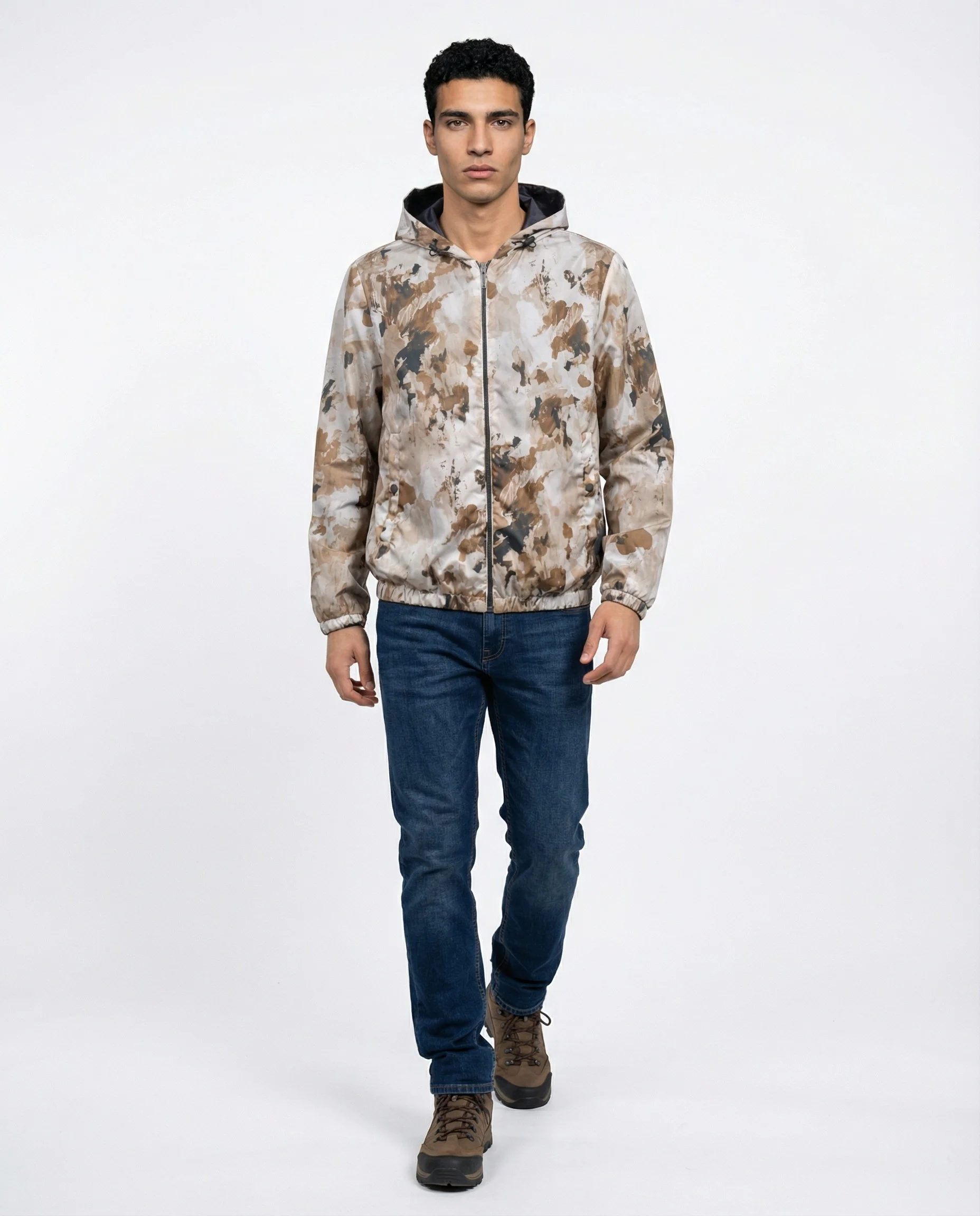 PESERICO MEN'S CAMO REVERSIBLE ZIP-UP HOODIE JACKET