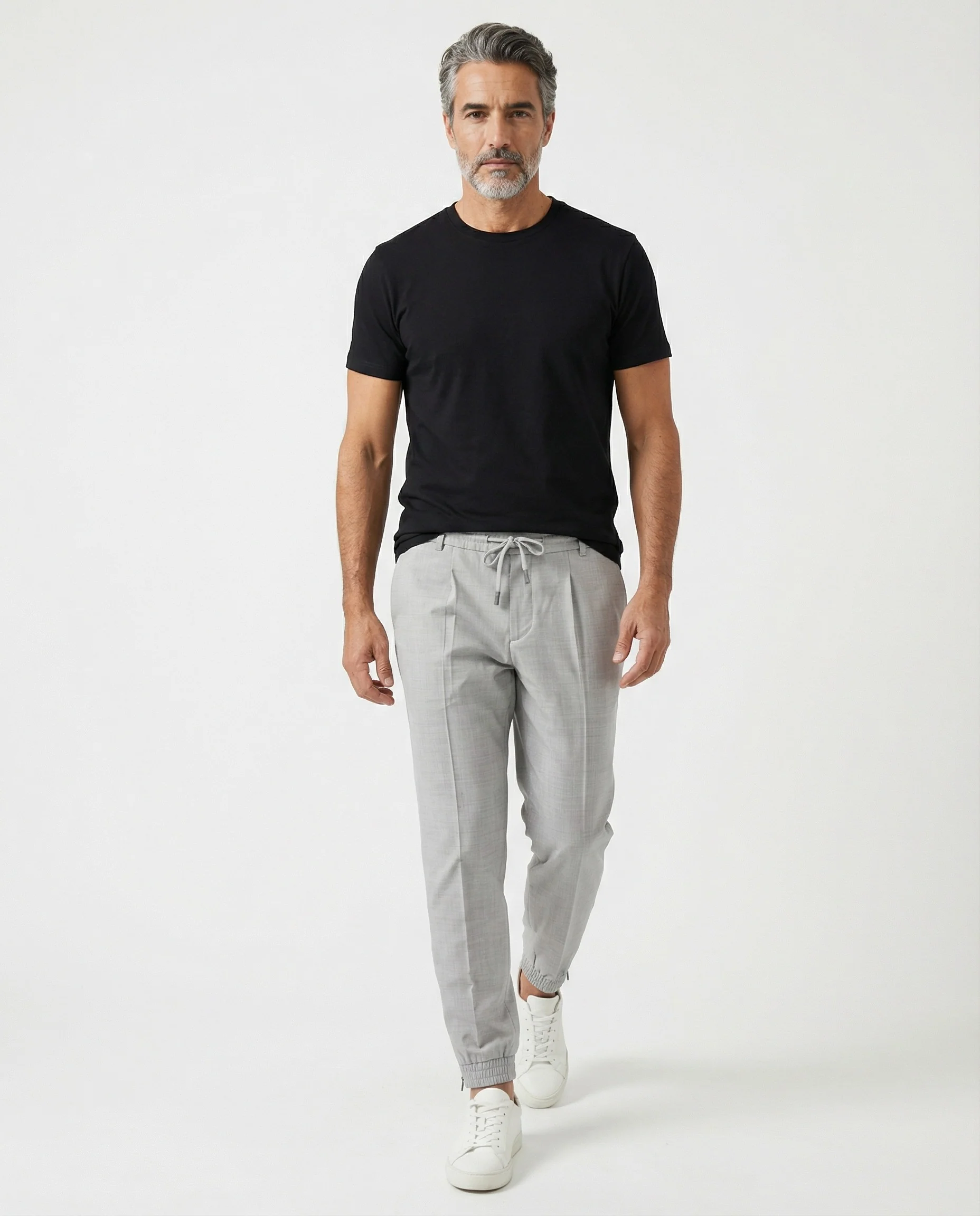 PESERICO MEN'S GRAY LINEN JOGGER TROUSERS
