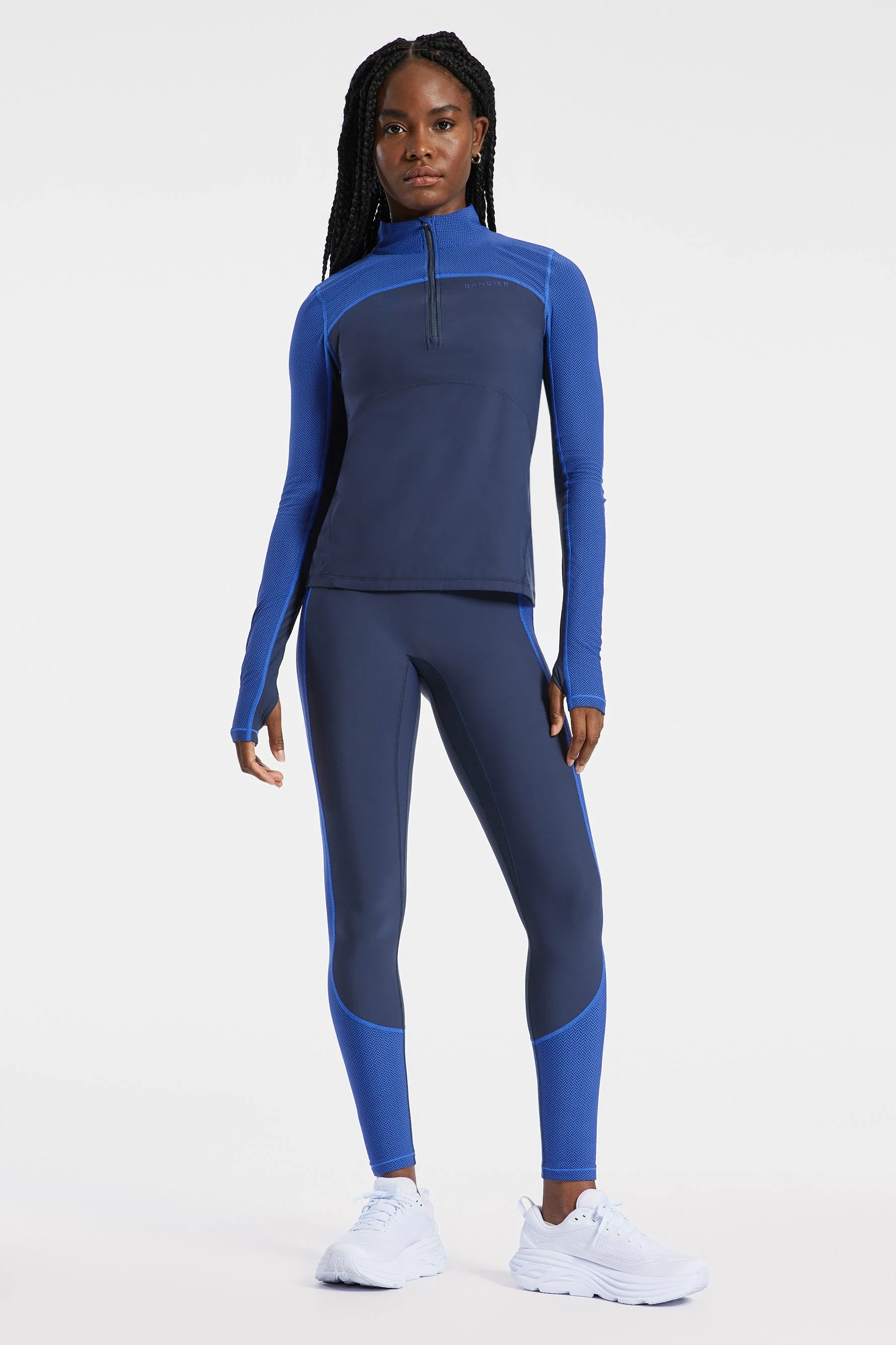 BANDIER Pro Fleece 1/4 Zip Color Block Long Sleeve Top - Navy Blazer/blue Herringbone - Image 3