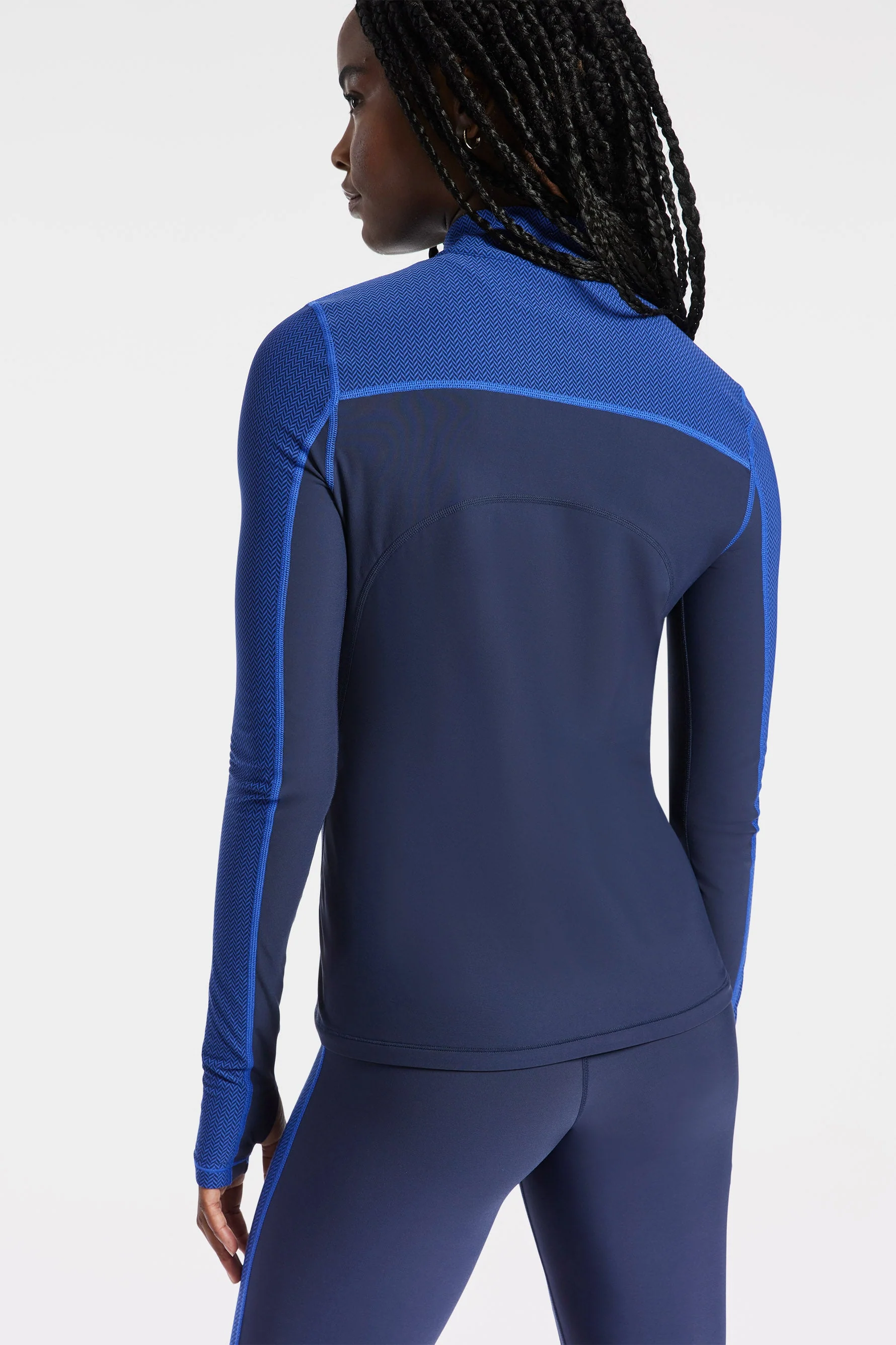 BANDIER Pro Fleece 1/4 Zip Color Block Long Sleeve Top - Navy Blazer/blue Herringbone - Image 4