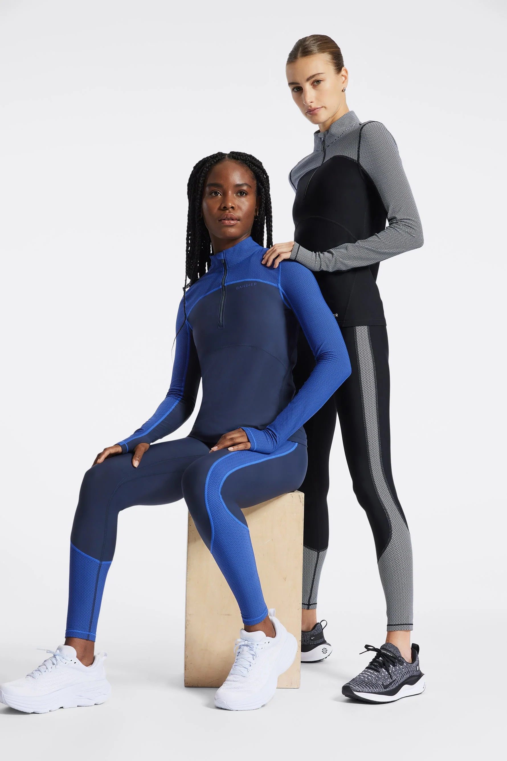 BANDIER Pro Fleece 1/4 Zip Color Block Long Sleeve Top - Navy Blazer/blue Herringbone - Image 7