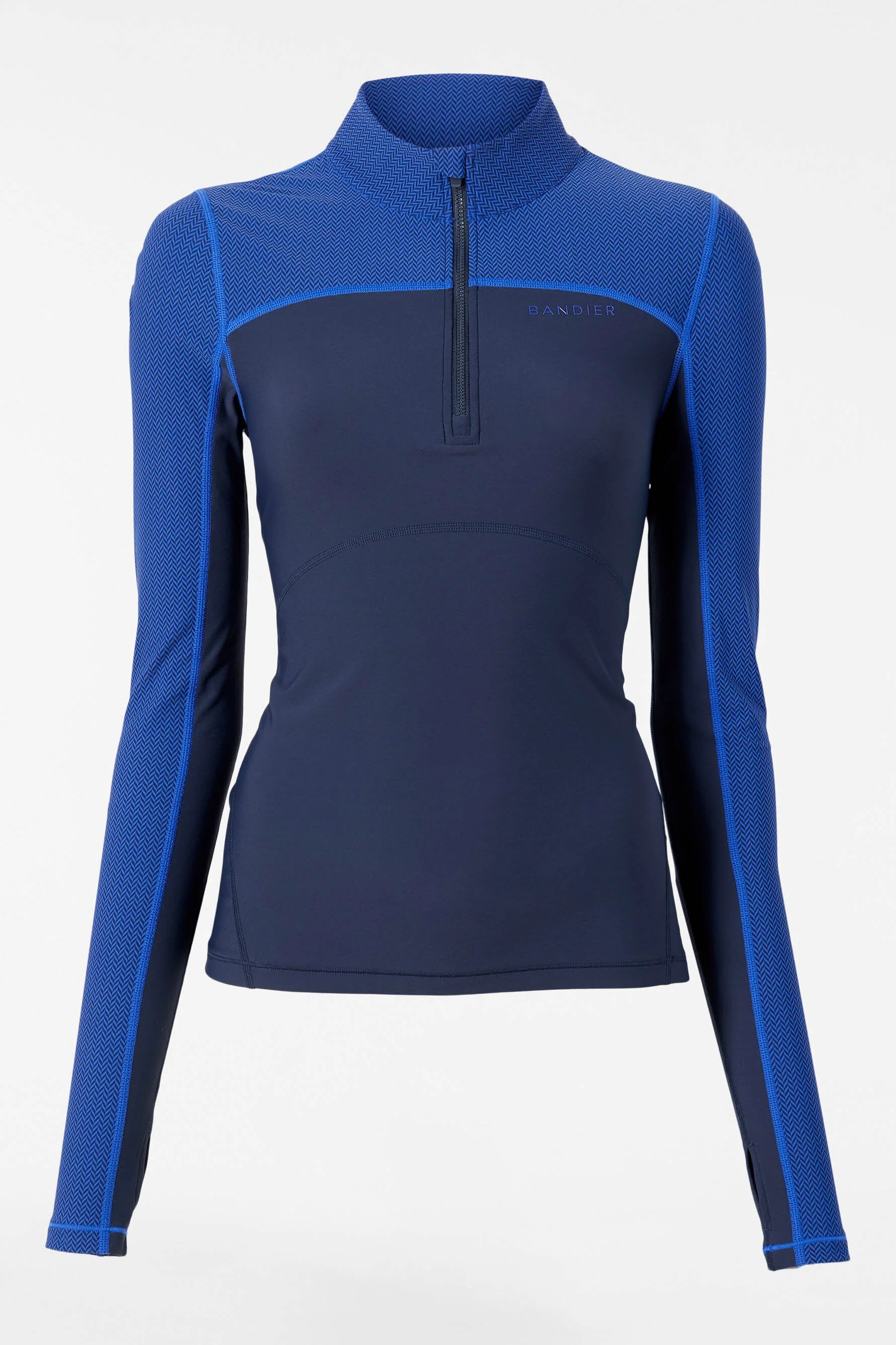 BANDIER Pro Fleece 1/4 Zip Color Block Long Sleeve Top - Navy Blazer/blue Herringbone - Image 8