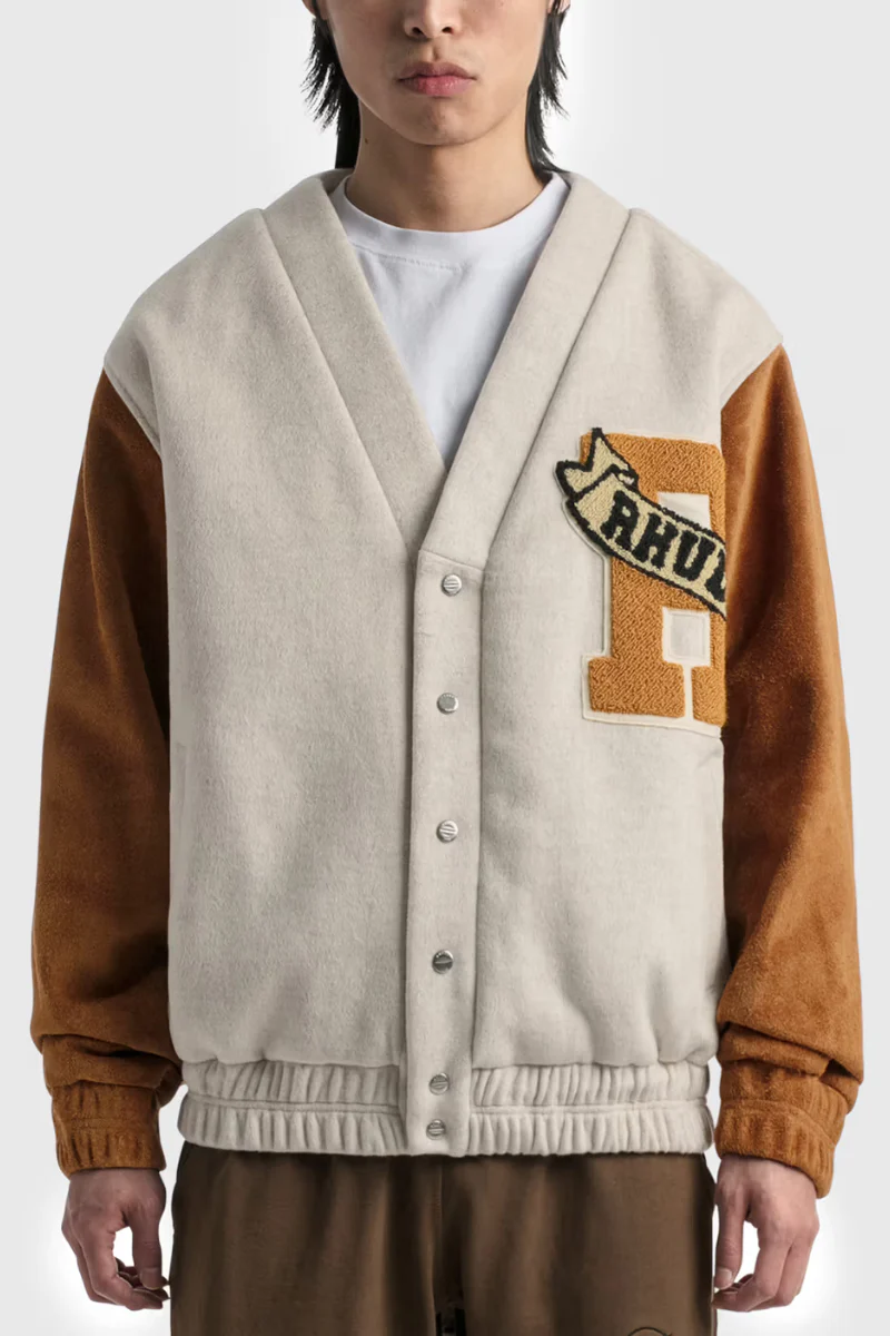RHUDE Contrasting Sleeves Varsity Jacket - Beige/Tan - Image 2