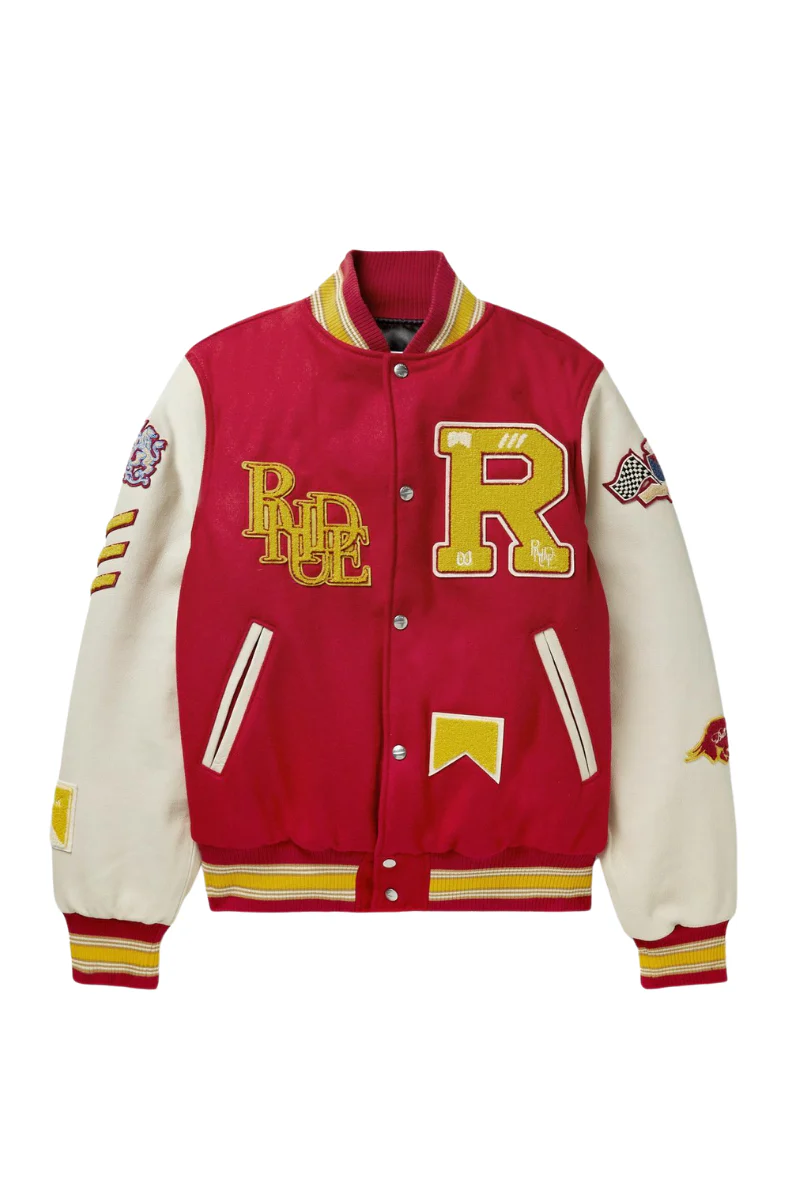 RHUDE Embellished Leather-Trimmed Wool-Blend Felt Varsity Jacket