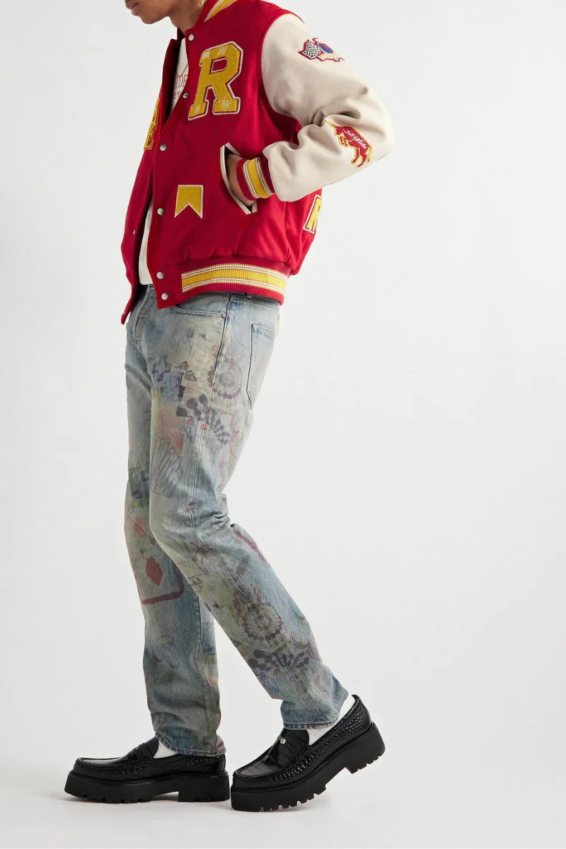 RHUDE Embellished Leather-Trimmed Wool-Blend Felt Varsity Jacket - Image 2