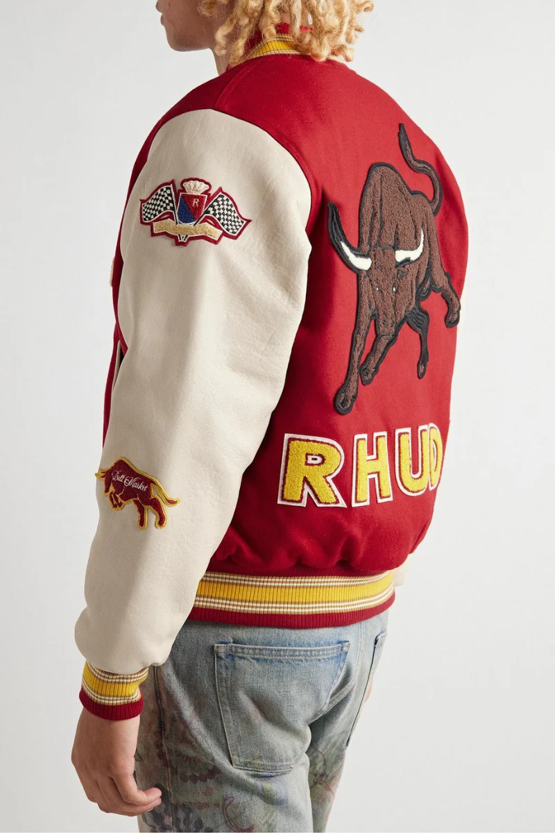 RHUDE Embellished Leather-Trimmed Wool-Blend Felt Varsity Jacket - Image 3