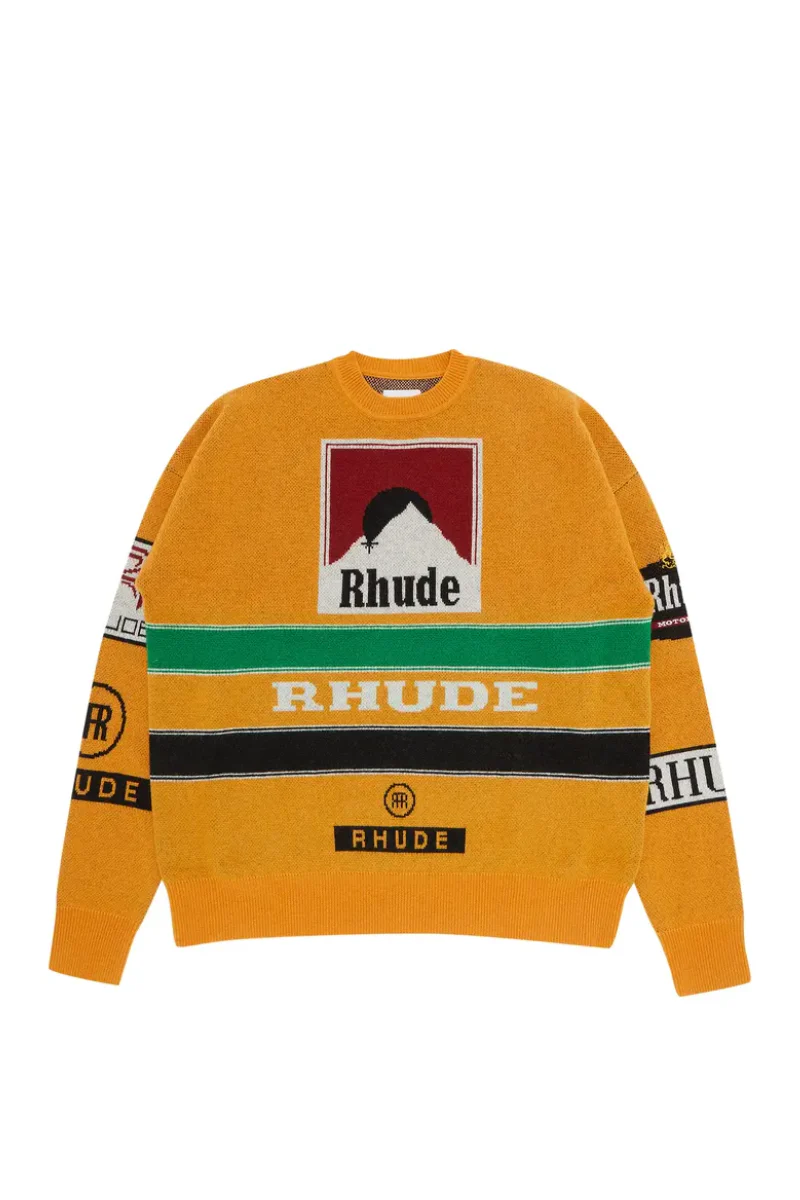 RHUDE Intarsia-knit Crew Neck Jumper - Orange/Multicolour