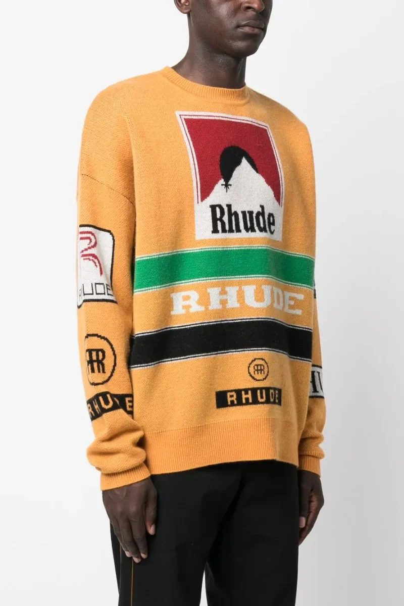 RHUDE Intarsia-knit Crew Neck Jumper - Orange/Multicolour - Image 2