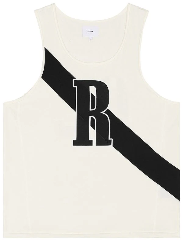 RHUDE MEN'S 02 STRIPE TANK OFFWHITE/BLACK NWT