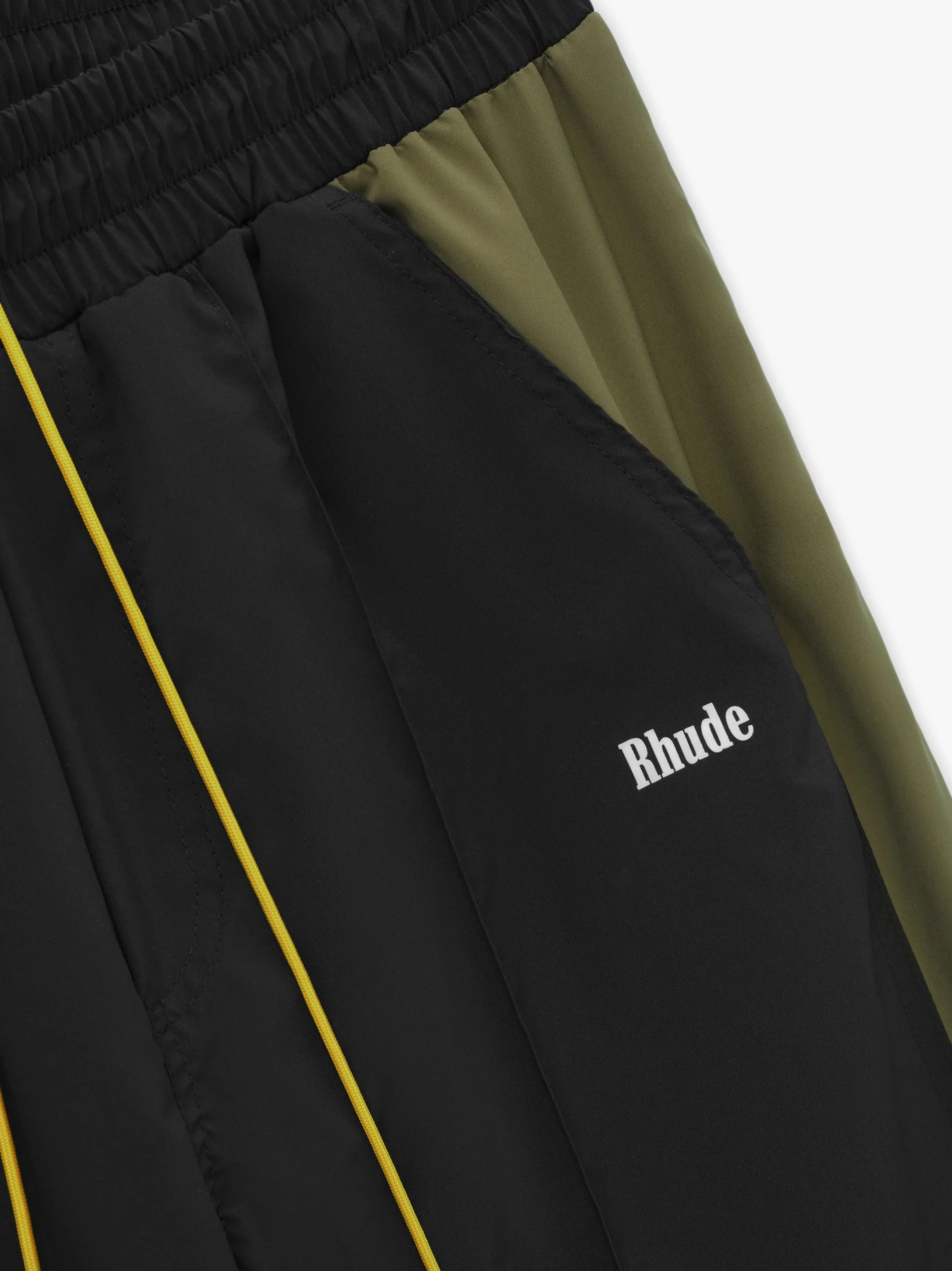RHUDE MEN'S BLACK OLIVE TRACK PANTS WITH STRIPES - Image 3