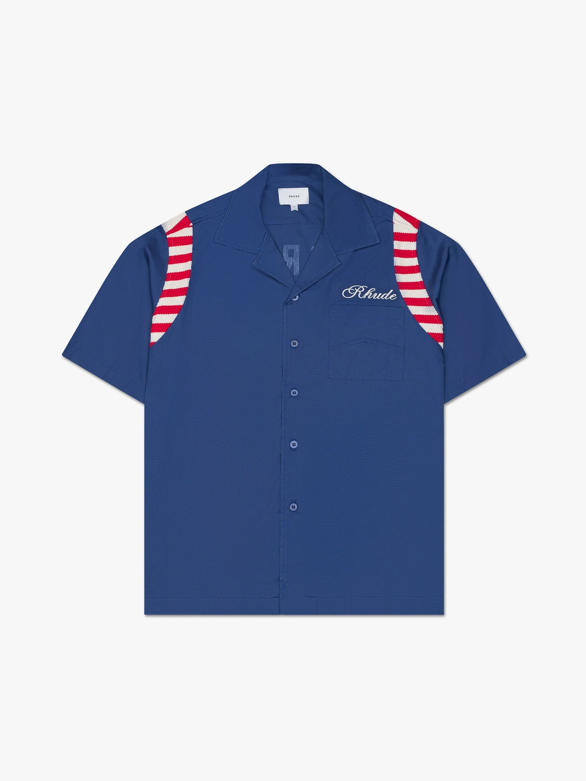 RHUDE MEN'S BLUE POPLIN SHORT-SLEEVE SHIRT