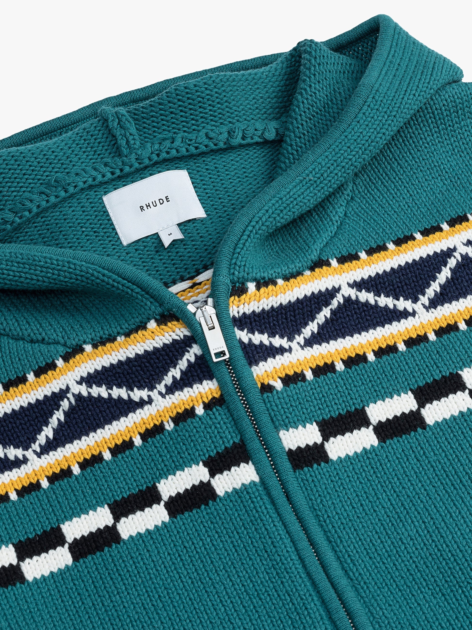 RHUDE MEN'S TEAL WOOL KNIT ZIP-UP HOODIE - Image 3