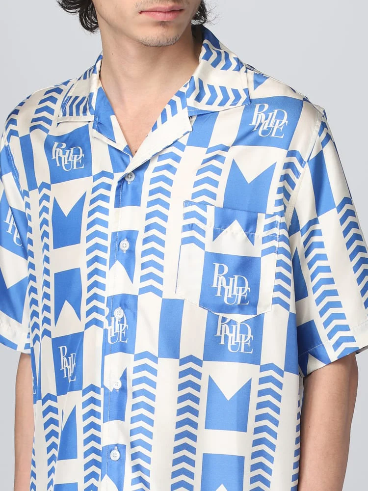 RHUDE MEN'S BLUE GRASSE SILK SHIRT NWT