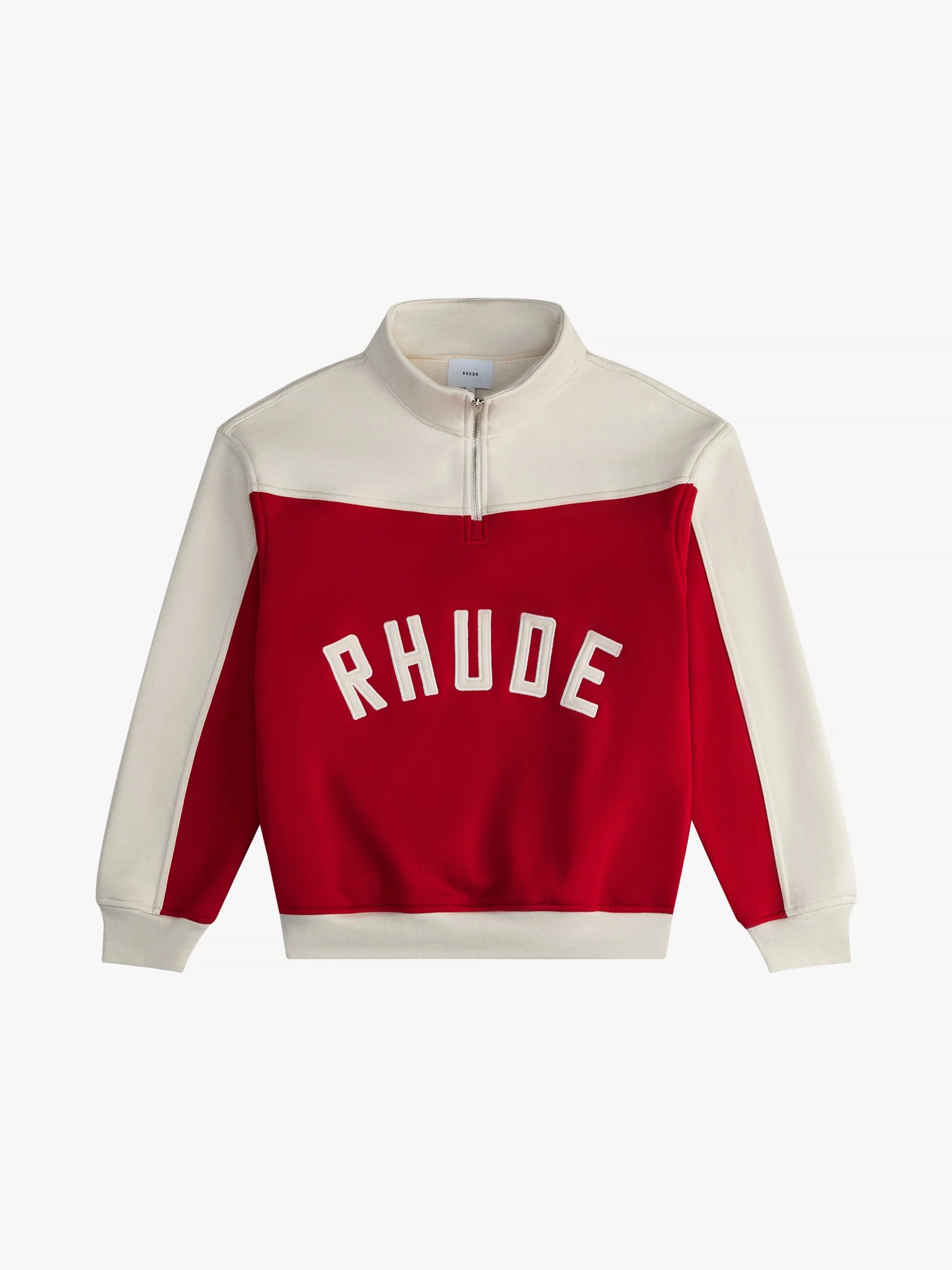 RHUDE MEN'S CONTRAST QUARTER-ZI RED/CREAM NWT