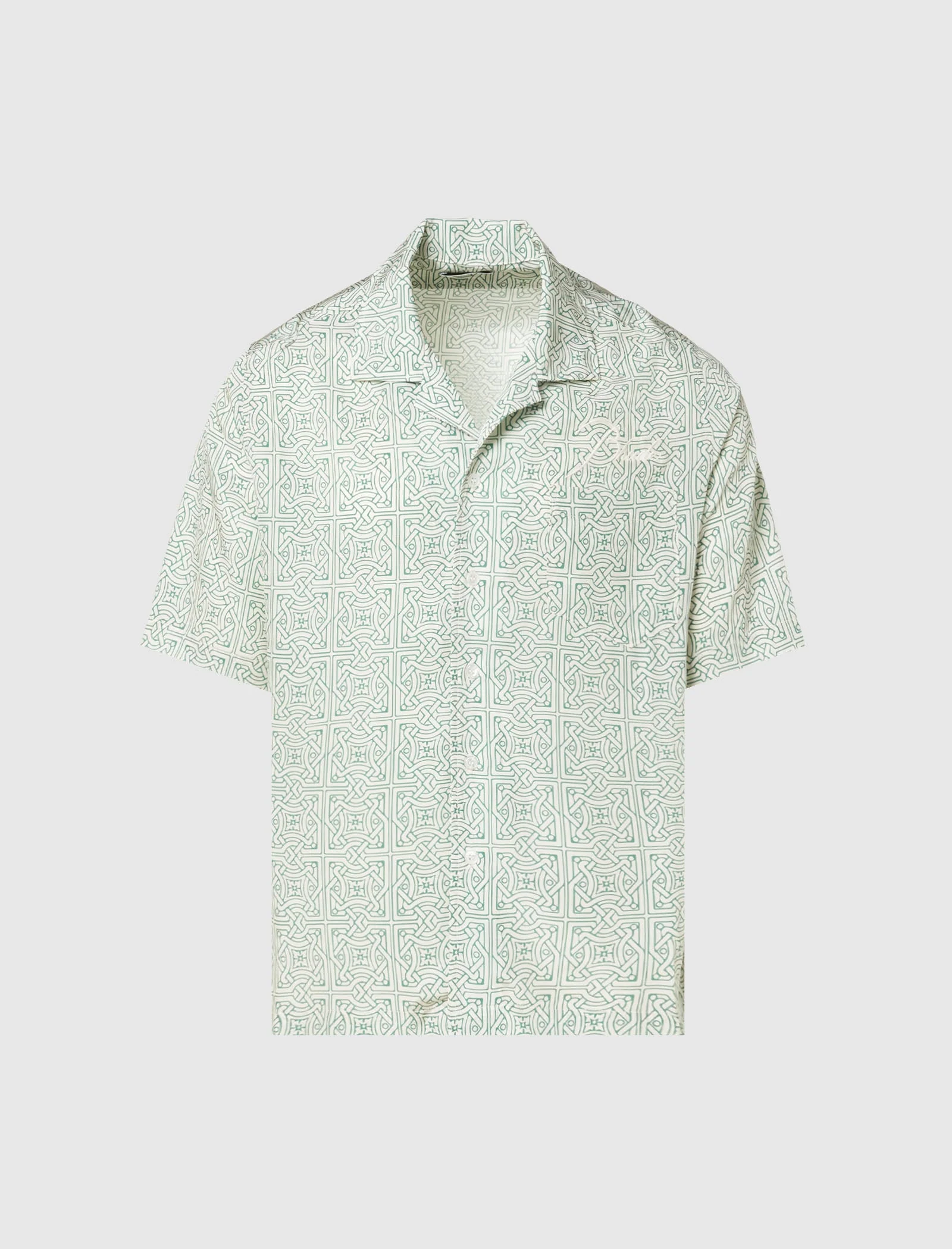 RHUDE MEN'S LIGHT GREEN SILK PATTERNED SHIRT