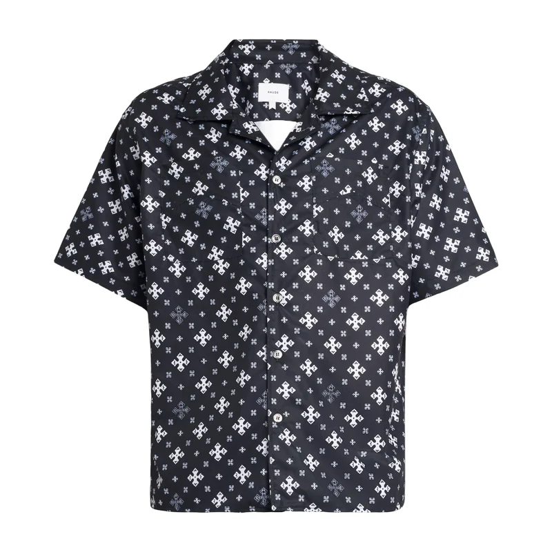 RHUDE MEN'S BLACK WHITE BANDANA PRINT SHIRT